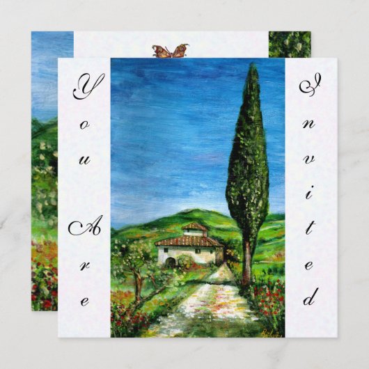 Invitation ANCIENNE FERME EN CHIANTI, bleu vert rouge blanc (Devant / Derrière)