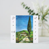 Invitation ANCIENNE FERME EN CHIANTI, bleu vert rouge blanc (Debout devant)