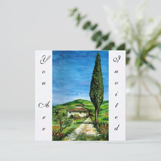 Invitation ANCIENNE FERME EN CHIANTI, bleu vert rouge blanc (Debout devant)
