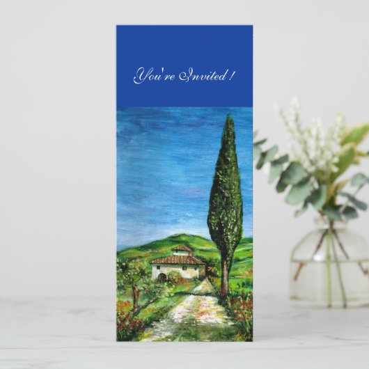 Invitation ANCIENNE FERME EN CHIANTI, bleu vert rouge blanc (Debout devant)