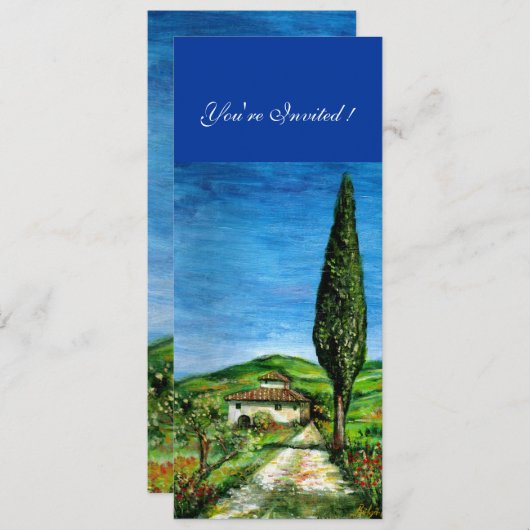 Invitation ANCIENNE FERME EN CHIANTI, bleu vert rouge blanc (Devant / Derrière)