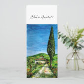 Invitation ANCIENNE FERME EN CHIANTI, bleu vert rouge blanc (Debout devant)