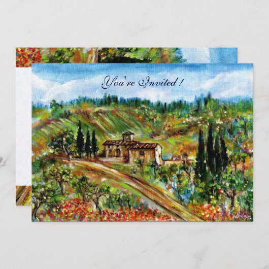 INVITATION ANCIENNE FERME, OLIVIERS DANS LE PAYSAGE TOSCANE (Devant / Derrière)