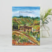 Invitation ANCIENNE FERME PAYSAGE TOSCANE, jaune vert blanc (Debout devant)