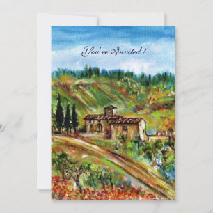 Invitation ANCIENNE FERME PAYSAGE TOSCANE, jaune vert blanc