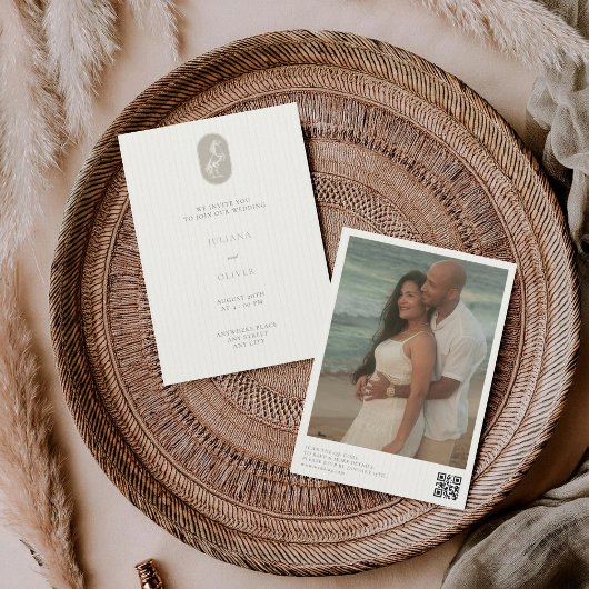 Invitation Ancienne fortune, cheval équestre code QR mariage