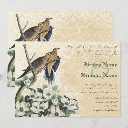 INVITATION ANCIENNE FORTUNE, OISEAUX D'AMOUR, (Devant / Derrière)