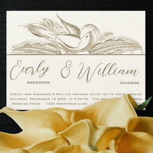 INVITATION ANCIENNE FORTUNE, OISEAUX D'AMOUR,