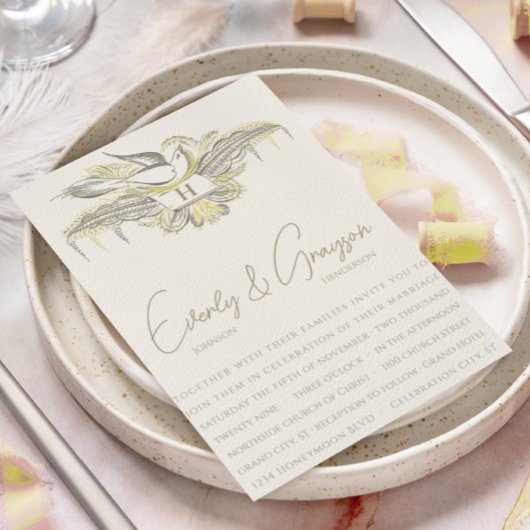 INVITATION ANCIENNE FORTUNE, OISEAUX D'AMOUR,