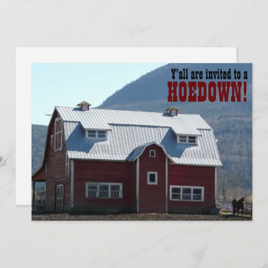 Invitation Ancienne grange rouge, style campagnard de la gran (Devant / Derrière)