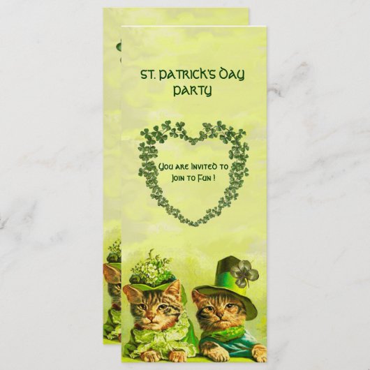 INVITATION ANCIENNE MODE CHATS IRLANDAIS, FÊTE DU JOUR DE ST. (Devant / Derrière)
