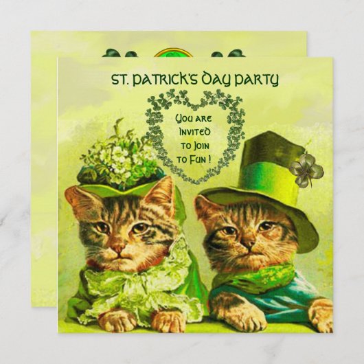 INVITATION ANCIENNE MODE CHATS IRLANDAIS, FÊTE DU JOUR DE ST. (Devant / Derrière)