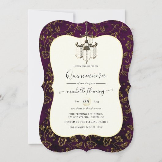 Invitation Ancienne or Elégance Quinceañera (Devant)