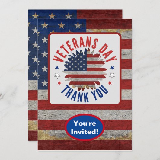 Invitation Anciens combattants Jour Merci 4 juillet fête (Devant / Derrière)