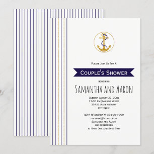 Invitation Ancrage doré moderne rayures wedding shower nautiq