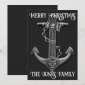 Invitation Ancrage métallique chrome pirate thème nautique (Devant / Derrière)