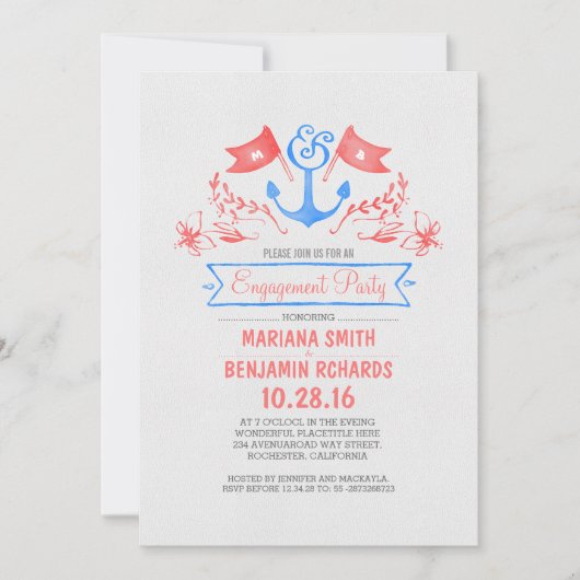 Invitation Ancrage nautique vintage plage (Devant)