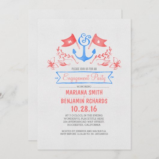 Invitation Ancrage nautique vintage plage (Devant / Derrière)