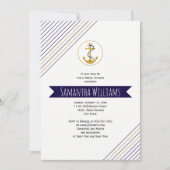 Invitation Ancrage or rayures nautique mariage douche nuptial (Devant)