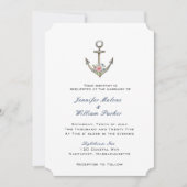 Invitation Ancre à l'aquarelle avec fleurs mariage  (Devant)
