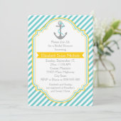 Invitation Ancre aqua, mariage nautique jaune douche nuptiale (Debout devant)