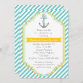 Invitation Ancre aqua, mariage nautique jaune douche nuptiale (Devant / Derrière)