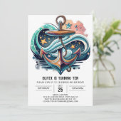 Invitation Ancre aquarelle Anniversaire (Debout devant)