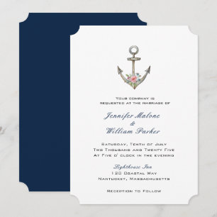 Invitation Ancre aquarelle avec fleurs mariage 