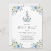 Invitation Ancre aquarelle et Fleurs bleues Brunch nuptial (Devant)