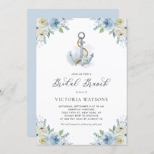 Invitation Ancre aquarelle et Fleurs bleues Brunch nuptial
