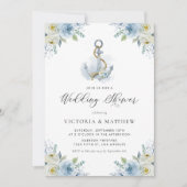 Invitation Ancre aquarelle et Wedding shower de fleurs bleues (Devant)