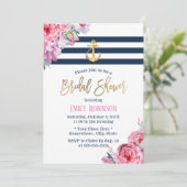 Invitation Ancre aurifère marine Fête des mariées florale Vin (Debout devant)