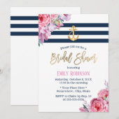 Invitation Ancre aurifère marine Fête des mariées florale Vin (Devant / Derrière)