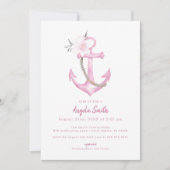 Invitation Ancre Baby shower Aquarelle rose (Devant)