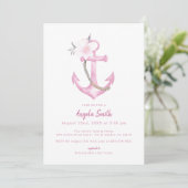 Invitation Ancre Baby shower Aquarelle rose (Debout devant)