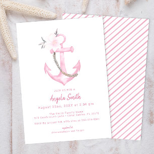 Invitation Ancre Baby shower Aquarelle rose