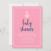 Invitation Ancre Baby shower de script rose et bleu (Devant)