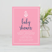 Invitation Ancre Baby shower de script rose et bleu (Debout devant)