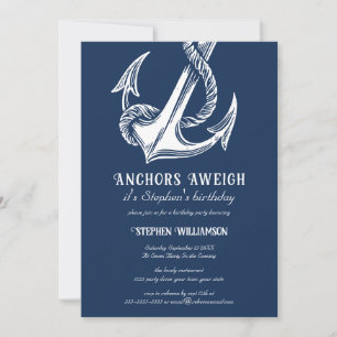 Invitation Ancre blanche nautique sur la fête d'anniversaire