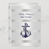 Invitation Ancre bleu marine Baby shower Silver Wt BG V (Devant / Derrière)