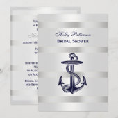 Invitation Ancre bleu marine Fête des mariées Silver Wt BG V (Devant / Derrière)