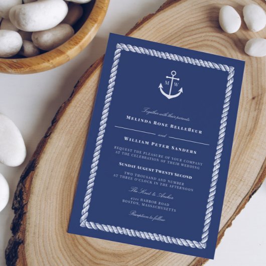 Invitation Ancre bleu marine Mariage de monogramme