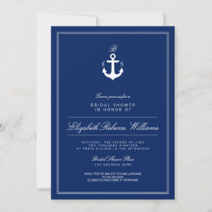 Invitation Ancre bleu marine Monogramme Fête des mariées Invi