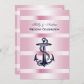 Invitation Ancre bleu marine Pink BG V Mariage (Devant / Derrière)