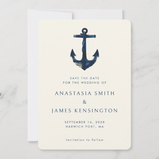 Invitation Ancre Bleu Nautique Design moderne Mariage Océan (Devant)