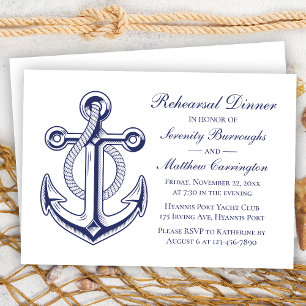 Invitation Ancre Bleu Nautique Mariage Dîner de répétition
