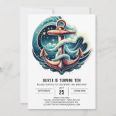 Invitation Ancre Bleue Boho Anniversaire (Devant)