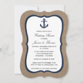 Invitation Ancre Bleue De La Marine Sur Burlap Wedding shower (Devant)