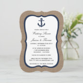 Invitation Ancre Bleue De La Marine Sur Burlap Wedding shower (Debout devant)
