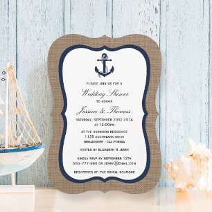 Invitation Ancre Bleue De La Marine Sur Burlap Wedding shower
